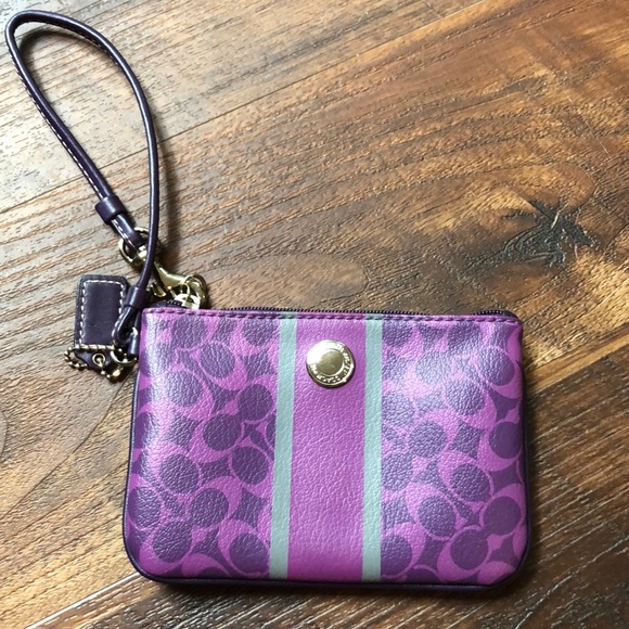 Coach Handbags - ⭐️Host Pick Coach Signature Stripe Wristlet Purple